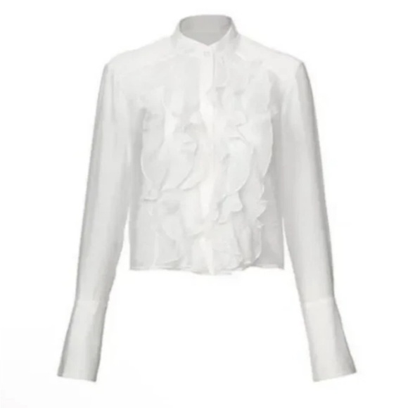 NWT $109 Cabi #4537 Noble Blouse L White Silky Ruffle Fall 2023 Long Sleeves - Picture 4 of 7